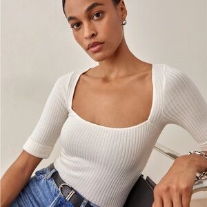 Reformation Cream Ribbed Square Neck Top